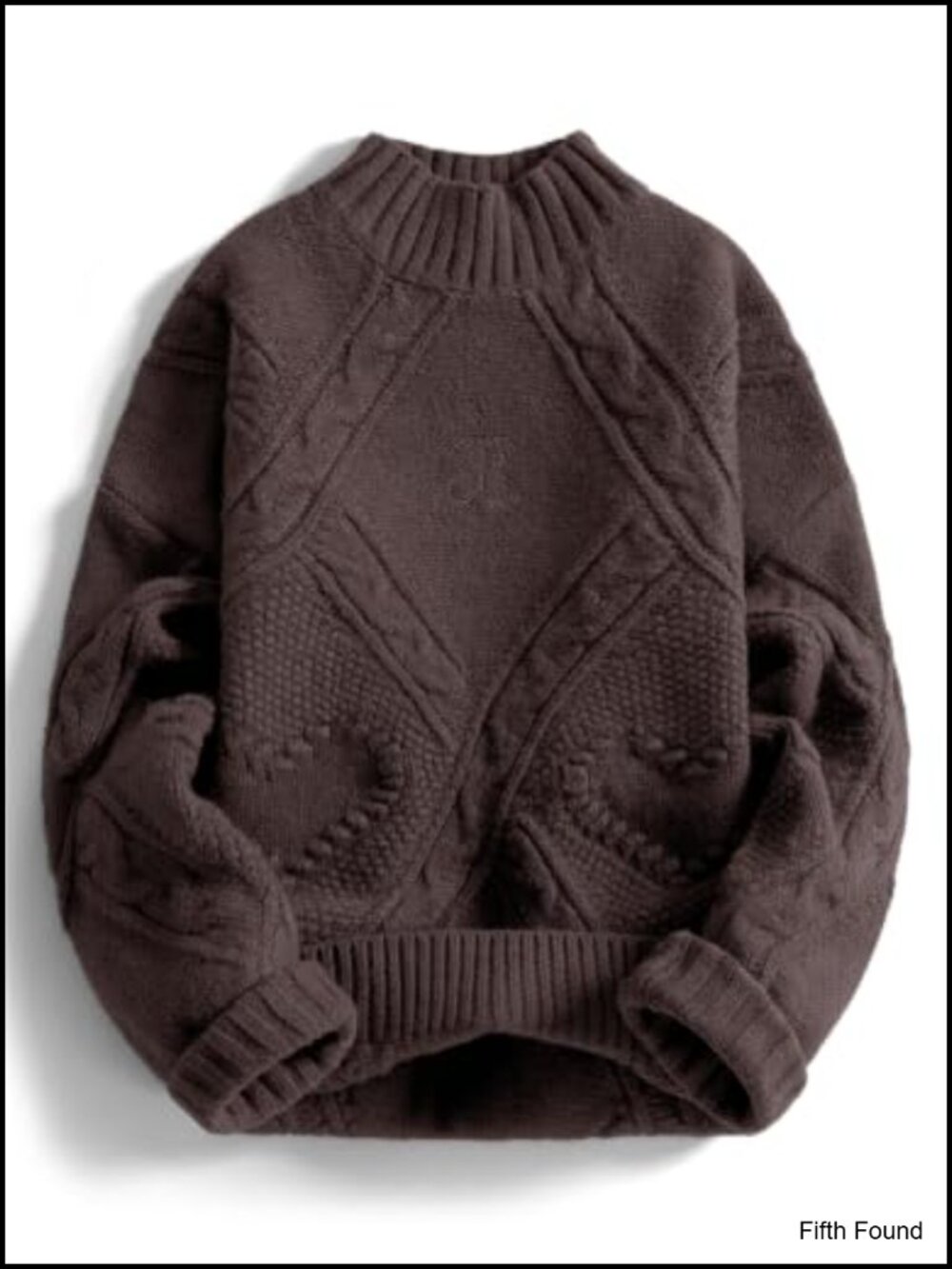 Oversized Cable Knit Chunky Sweater Mock Neck Heart Pullover